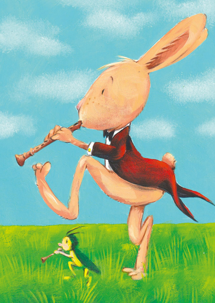 Postcard rabbit with recorder