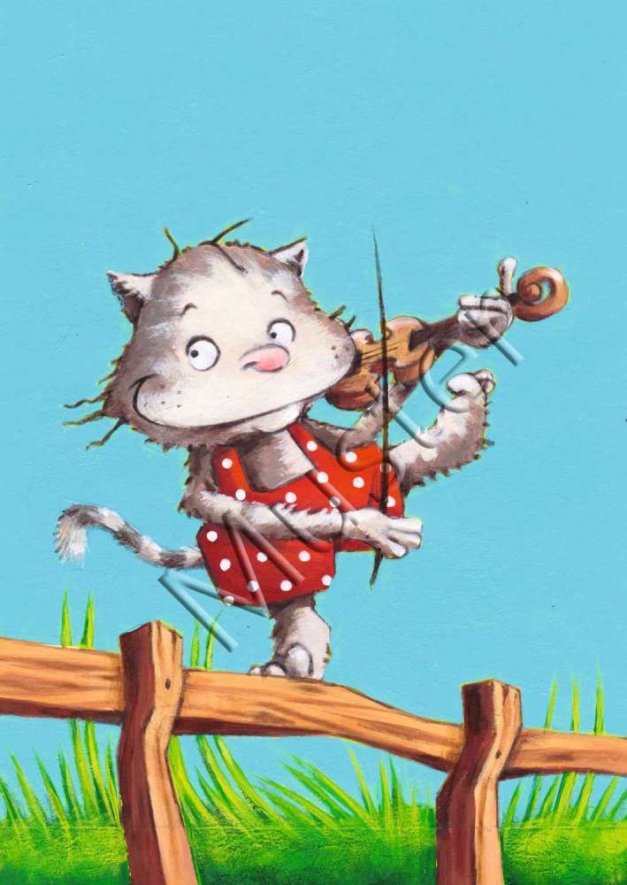 Postkarte Katze mit Geige